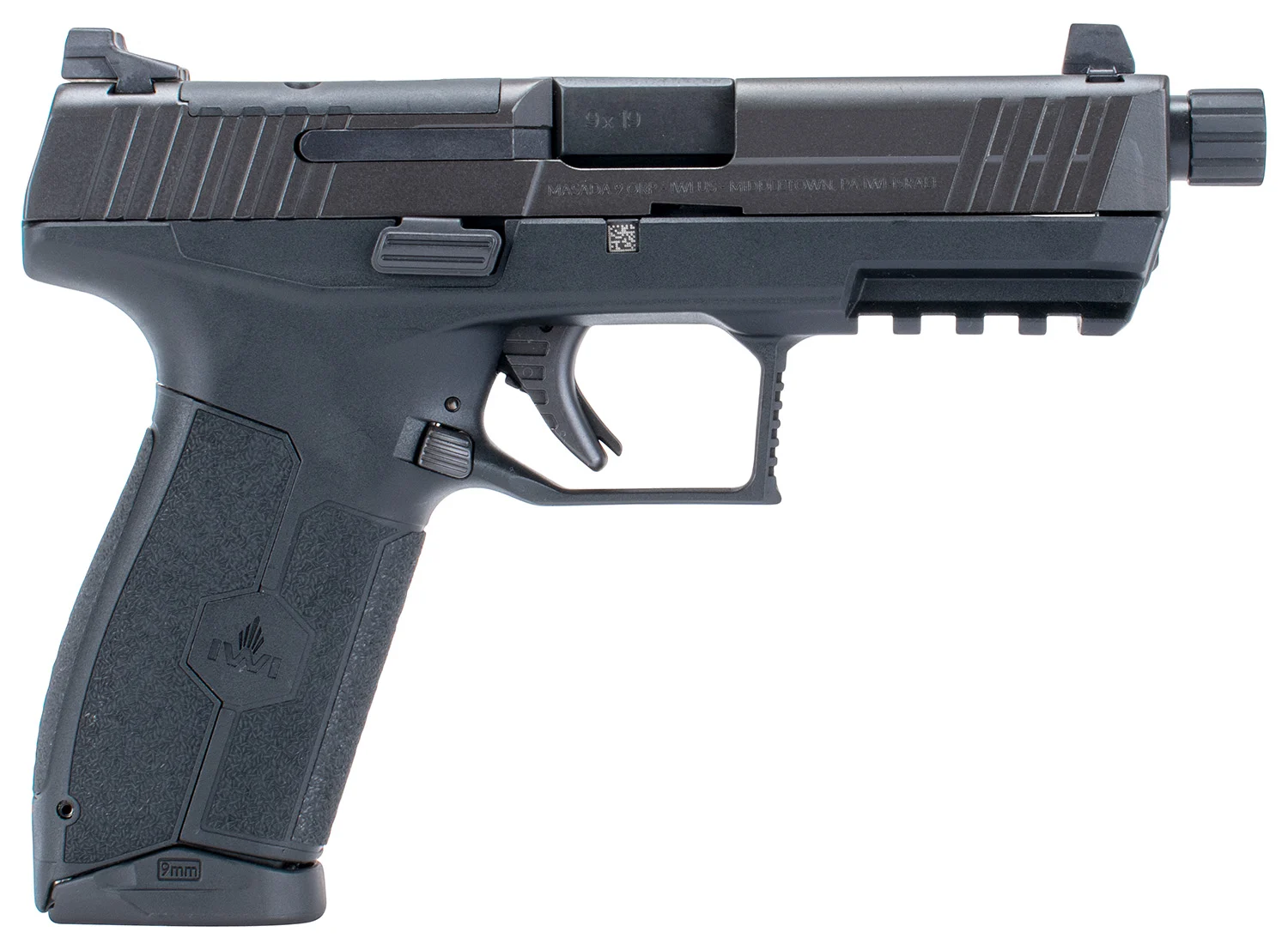 IWI US M9ORP17T MASADA Tactical 9mm Luger 17+1 4.60" Black Button Rifled/Threaded Steel Barrel/Black Optic Ready/Serrated Slide/Black Polymer Frame w/Picatinny Rail/Black Polymer Grips Ambidextrous