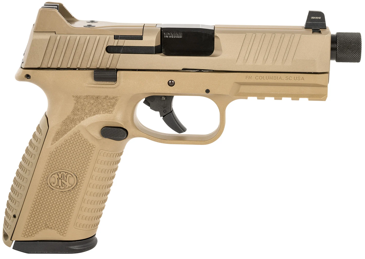 FN 66101376 510 Tactical Full Size Frame 10mm Auto 22+1, 4.71" Black Target Crown Steel Barrel, Flat Dark Earth PVD Optic Cut/Serrated Steel Slide & Polymer Frame w/Picatinny Rail, Ambidextrous