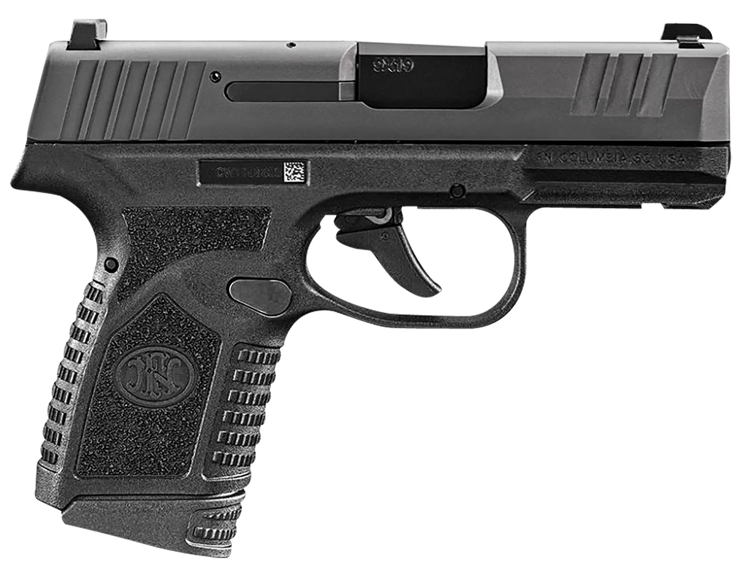 FN 66101408 Reflex Micro-Compact Frame 9mm Luger 15+1/11+1, 3.30" Black Target Crown Steel Barrel, Black PVD Serrated Steel Slide & Polymer Frame w/Picatinny Rail, Ambidextrous