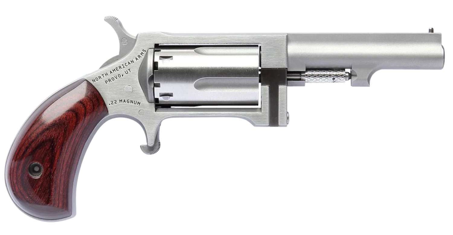 North American Arms SW250 Sidewinder Small Frame 22 WMR 5 Shot 2.50" Stainless Steel Barrel, Frame & Cylinder, Rosewood Birdshead Grip Exposed Hammer