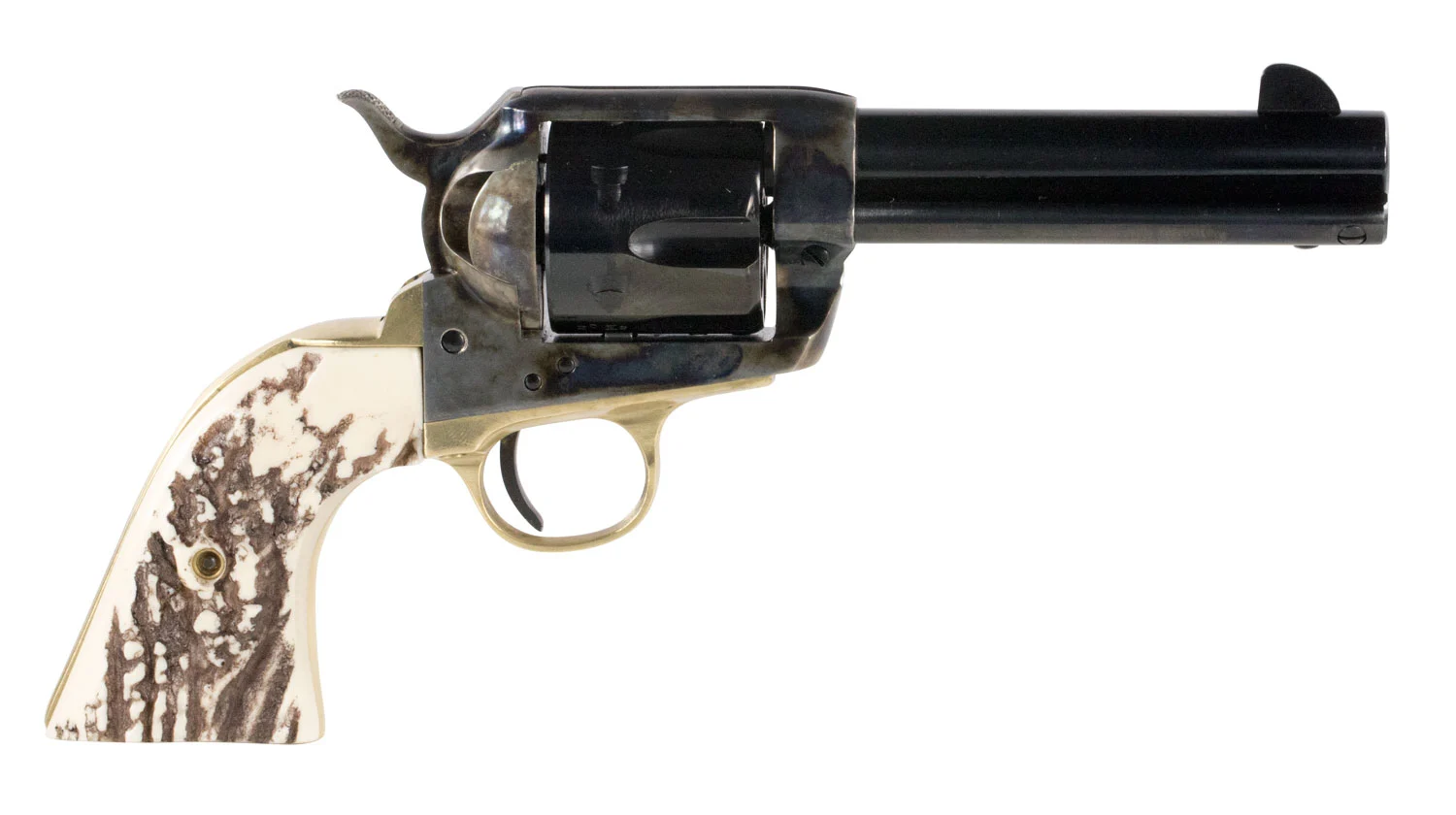 Taylors & Company 200064 1873 Cattle Brand 45 Colt (LC) Caliber with 4.75" Blued Finish Barrel, 6rd Capacity Blued Finish Cylinder, Color Case Hardened Finish Steel Frame & Imitation Stag Grip